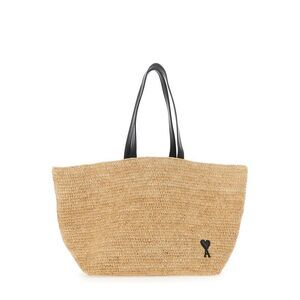 Ami Paris Men Beige Tote Bag With Adc Logo Patch On The Front In Raffia For Men